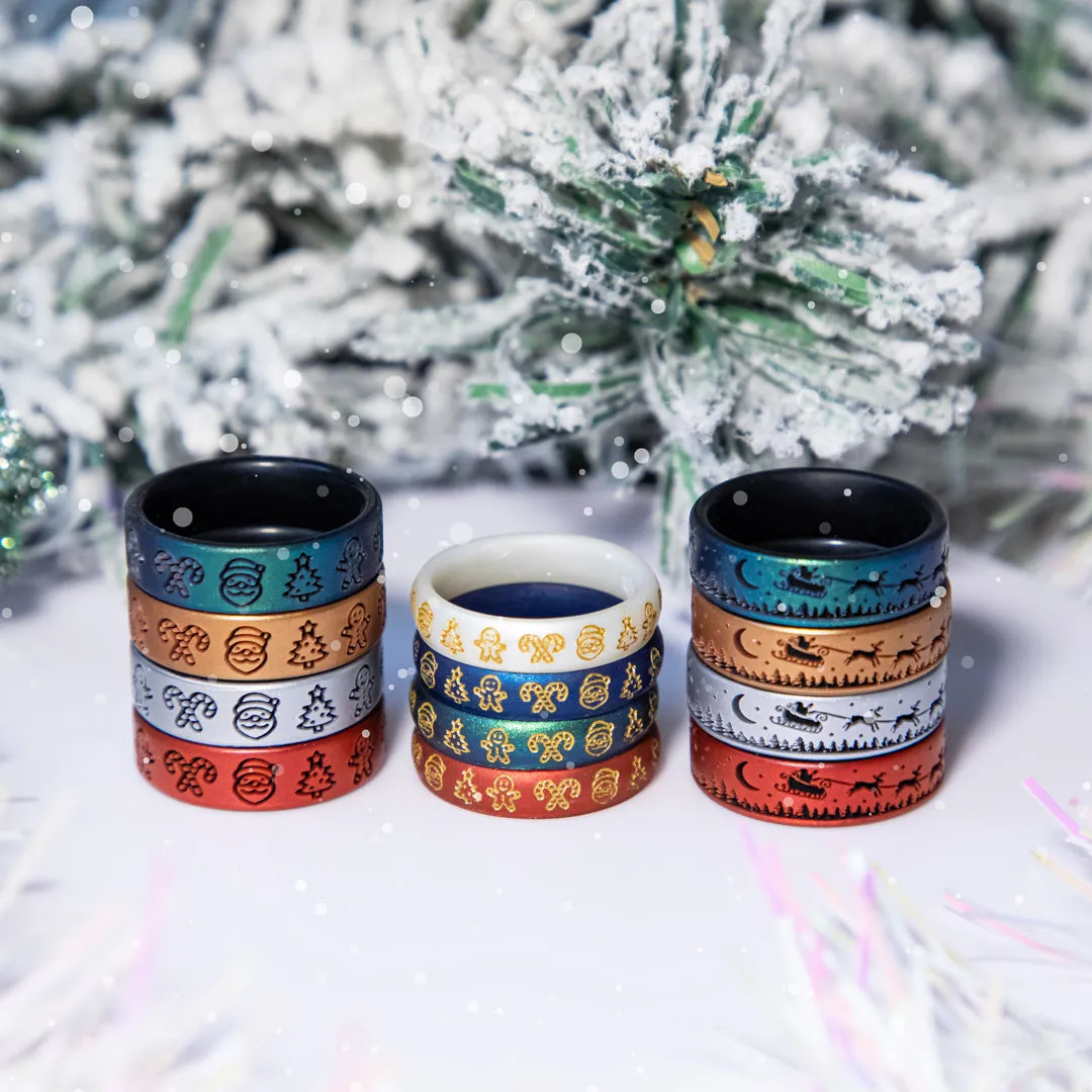 Santa's Reindeer Sleigh Silicone Ring - Engraved Dual Layer