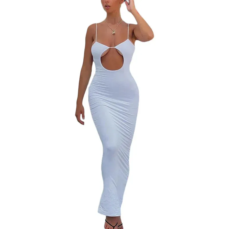 Sexy Hollow Out Bodycon Long Spaghetti Strap Backless Cut Out Night Casual Women Dress