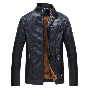 Stand Collar Biker Style with Warm Fleece Inner Men Jacket Stand Collar Biker Style with Warm Fleece Inner Men Jacket