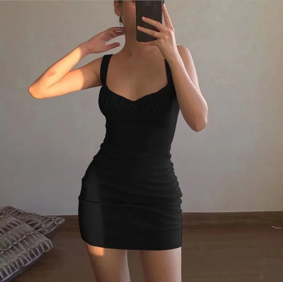 TAVIMART  -  Summer Sexy Dresses Bow knot pleated sling Backless Cross Bandage Bodycon Party Dress Pleated Stretch Short Vestidos Sundress