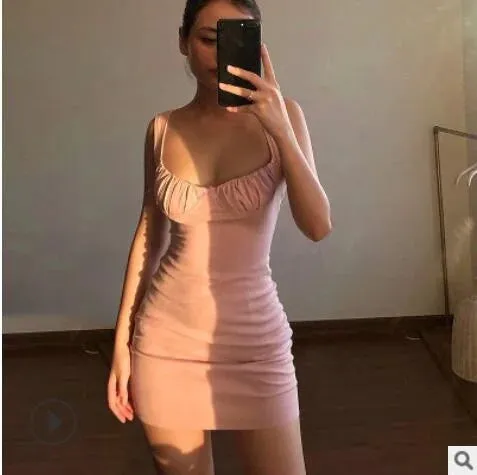 TAVIMART  -  Summer Sexy Dresses Bow knot pleated sling Backless Cross Bandage Bodycon Party Dress Pleated Stretch Short Vestidos Sundress