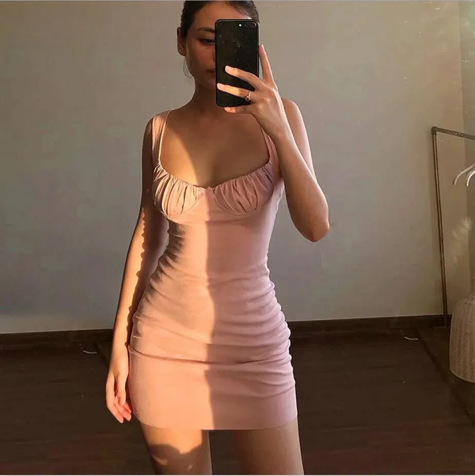 TAVIMART  -  Summer Sexy Dresses Bow knot pleated sling Backless Cross Bandage Bodycon Party Dress Pleated Stretch Short Vestidos Sundress