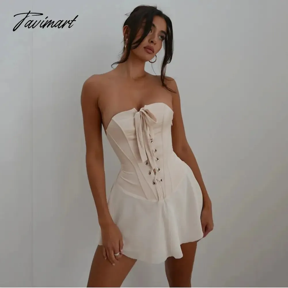 Tavimart  White Chiffon Strapless Backless Sexy Dress Women Bandage Bodycon Mini Summer Dress Elegant Casual Dresses Vestidos