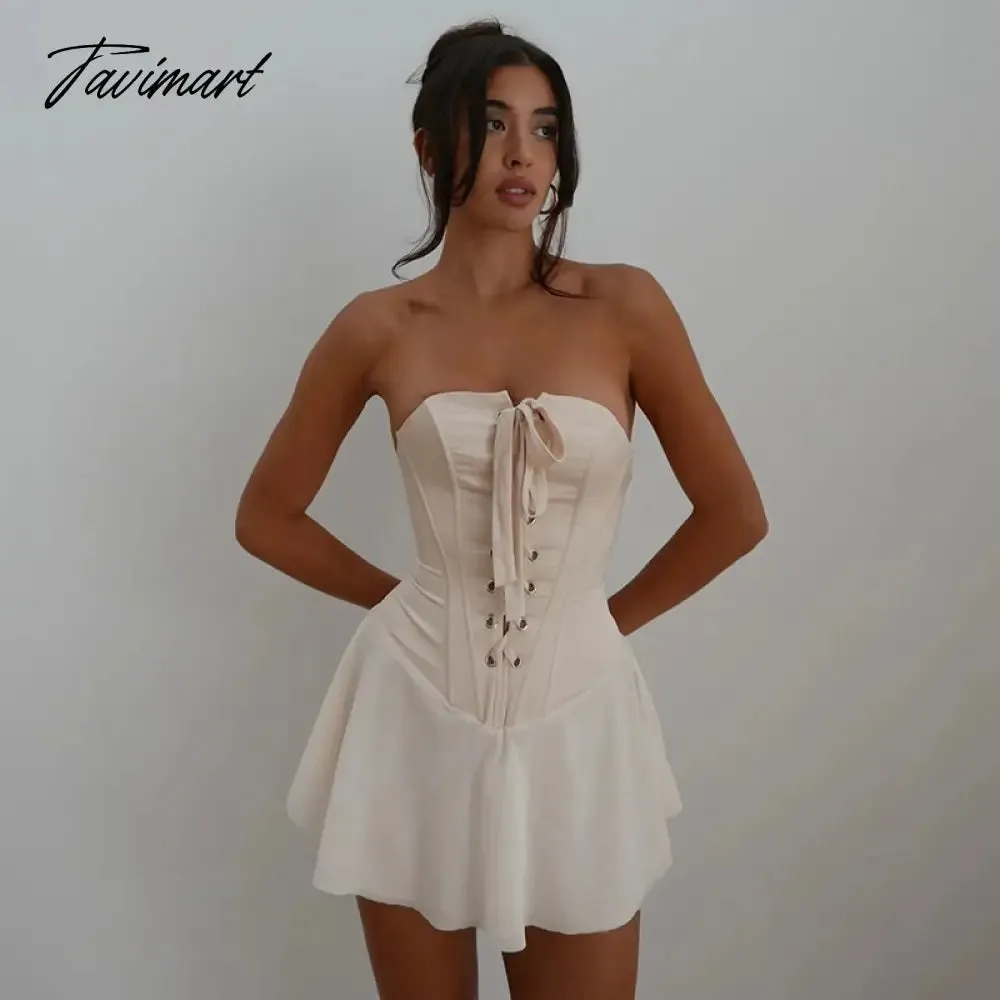 Tavimart  White Chiffon Strapless Backless Sexy Dress Women Bandage Bodycon Mini Summer Dress Elegant Casual Dresses Vestidos