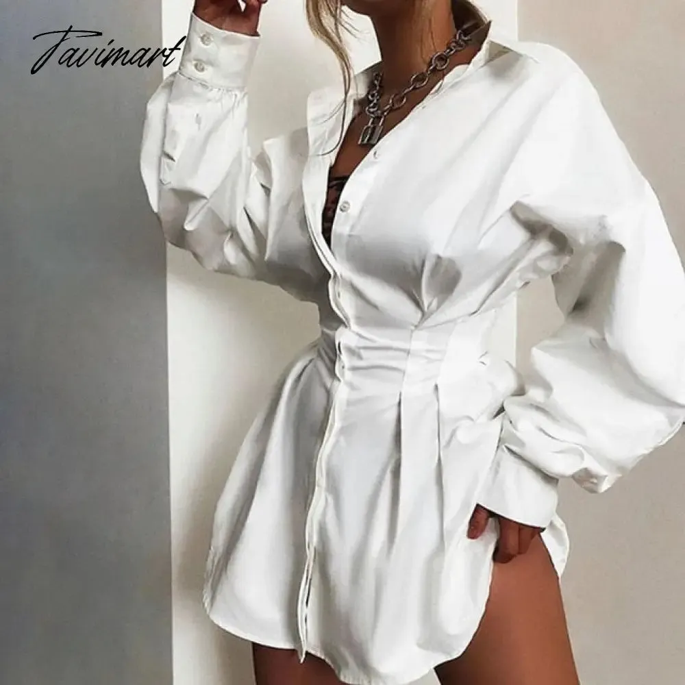 Tavimart Women Bodycon Dress Female Lantern Sleeve Y2K Corset Chiffon Dresses Beach Vacation Outfit Sexy Party Mini White Dress Summer