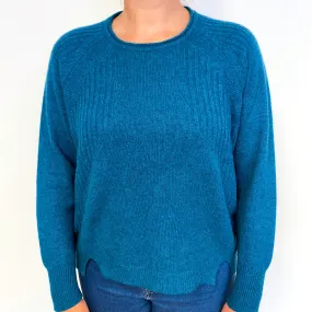 Teal Blue Chunky Cashmere Crew Neck Jumper Large
