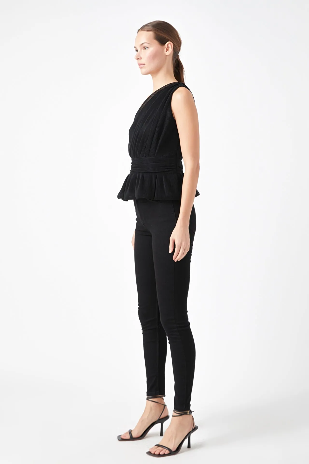 Tulle One Shoulder Top