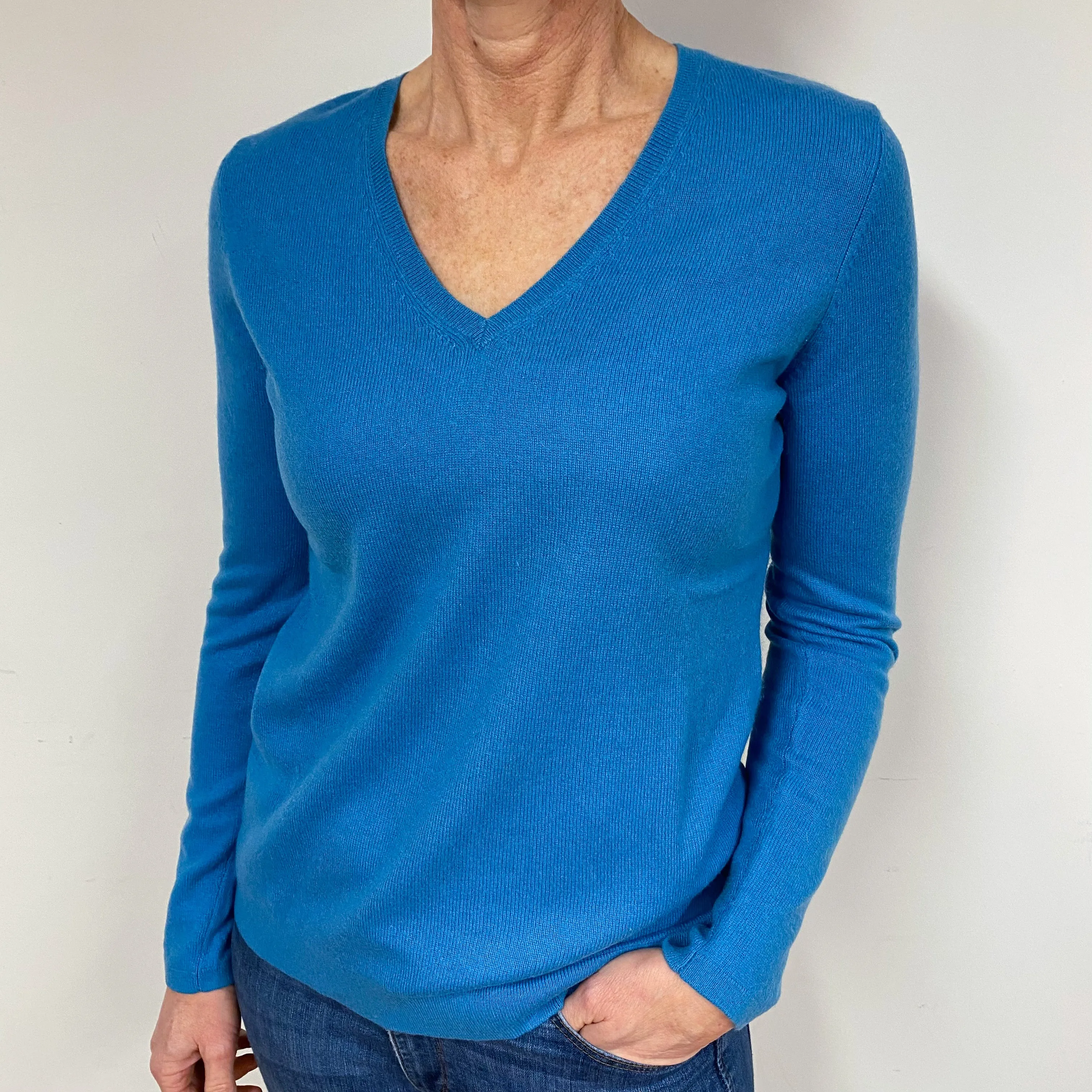 Turquoise Blue Cashmere V-Neck Jumper Medium