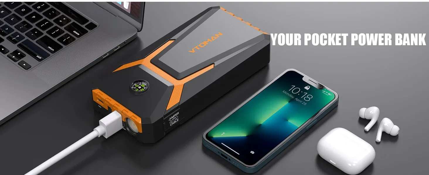 VTOMAN V6 Pro Car Jump Starter Power Bank 2000A Car Battery Charger Auto Emergency Booster Starting Device Jump Starter