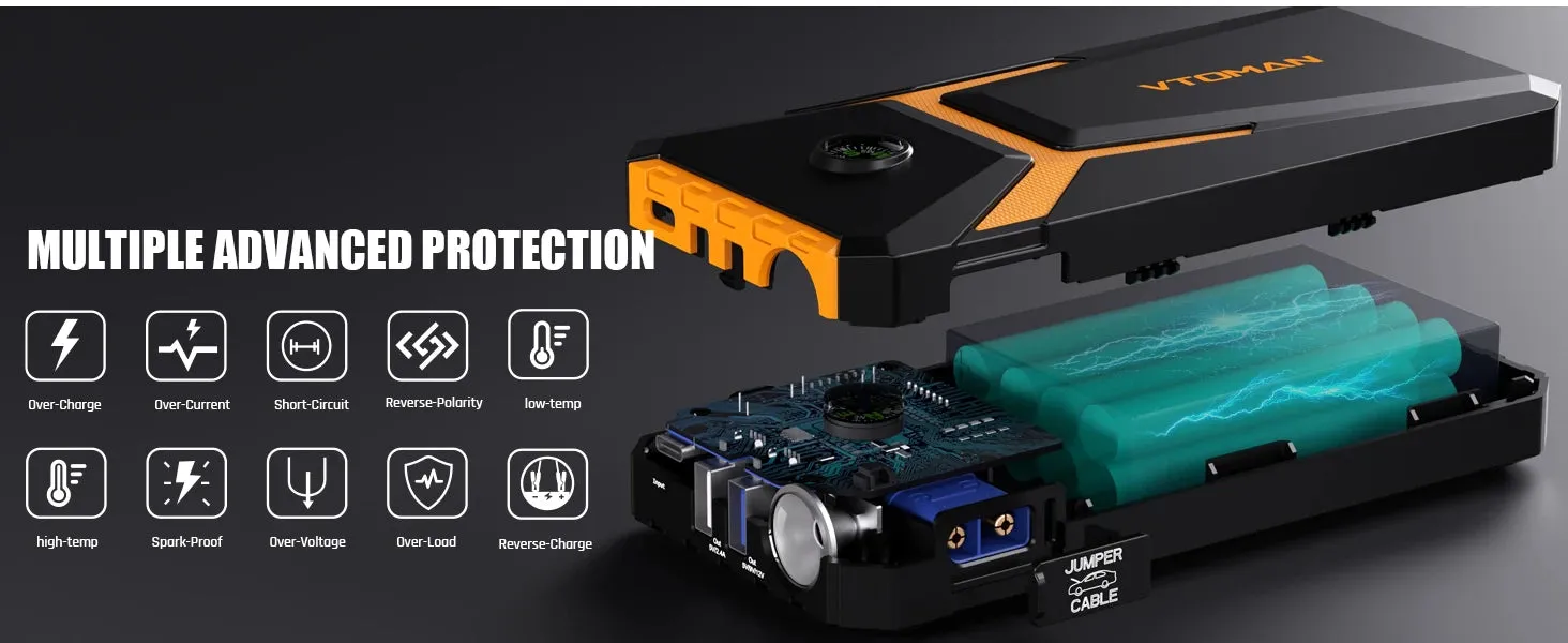 VTOMAN V6 Pro Car Jump Starter Power Bank 2000A Car Battery Charger Auto Emergency Booster Starting Device Jump Starter