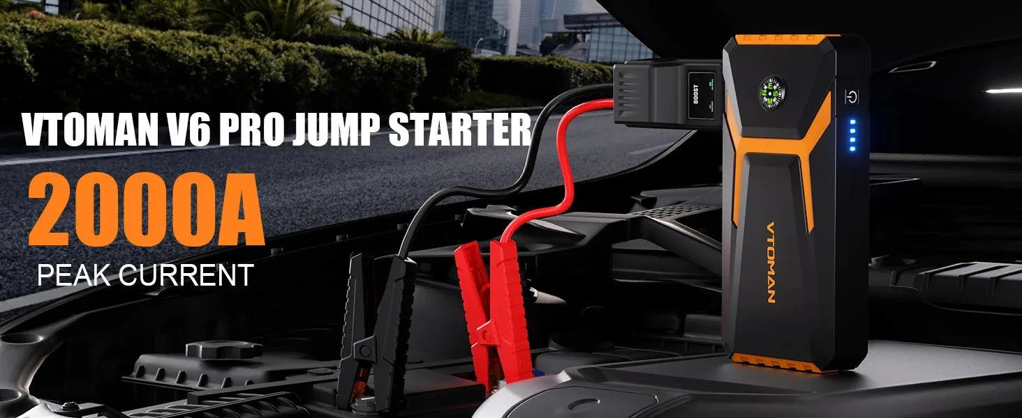 VTOMAN V6 Pro Car Jump Starter Power Bank 2000A Car Battery Charger Auto Emergency Booster Starting Device Jump Starter