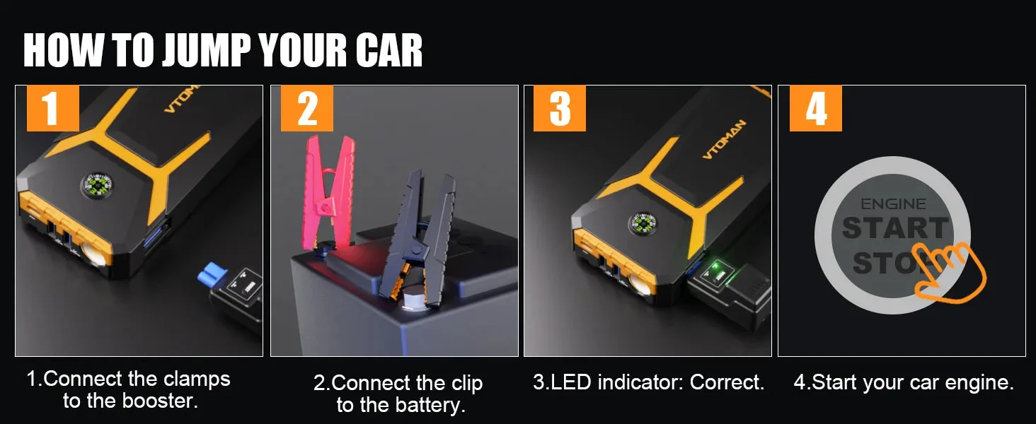 VTOMAN V6 Pro Car Jump Starter Power Bank 2000A Car Battery Charger Auto Emergency Booster Starting Device Jump Starter
