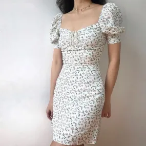 Yeknu Dress Women Elegant Simple Sexy Chiffon Bodycon Femme Birthday Wear Lovely Puff Sleeve High Waist Trendy Summer Holiday Sundress